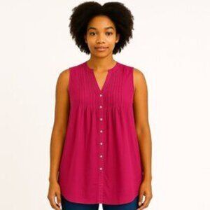 Mandy Evans Sleeveless Fuschia Pink Button Front Tunic Top Size Large